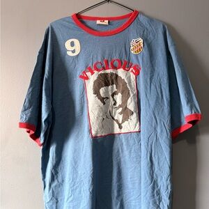 Vicious Graphic Ringer Tee - Light Blue with Red Trim